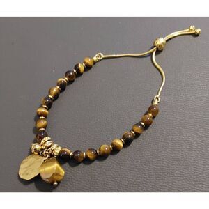 Genuine Tiger Eye Gemstone with Charms Bolo Bracelet~18K YGP